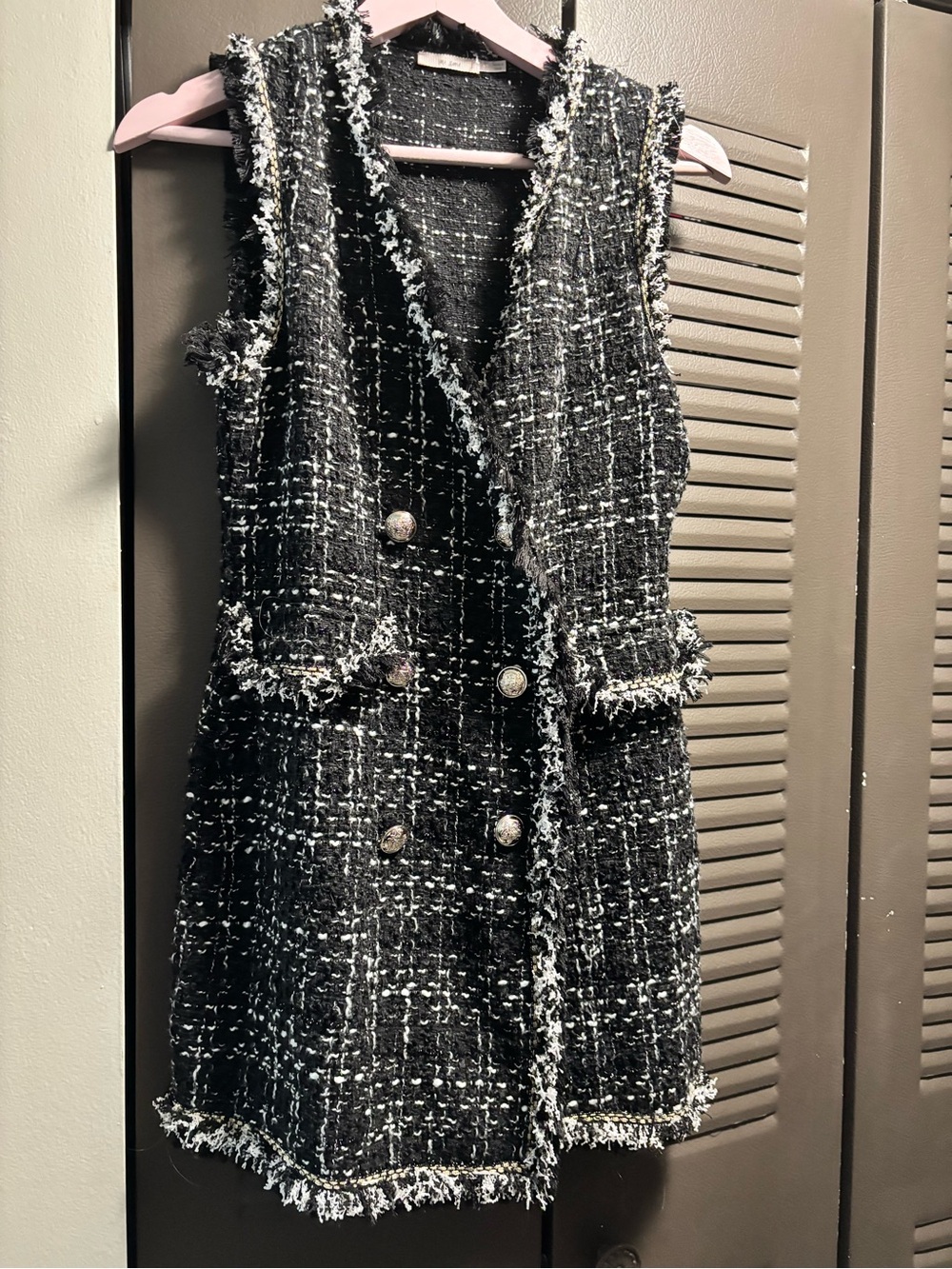 Francesca's Collections Black and White Tweed Sleeveless Mini Dress
